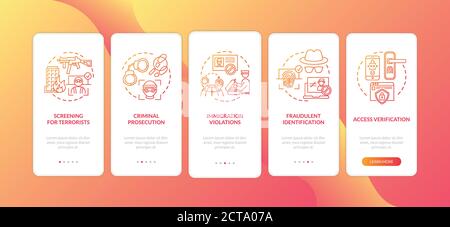Biometrics usage onboarding mobile app page screen with concepts set Stock Vector