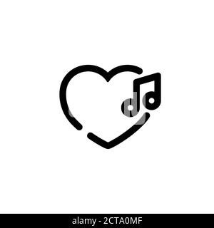 Heart with musical note icon in black. Love music. Vector on isolated white background. EPS 10 Stock Vector