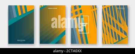 Minimal cover collection design. Halftone yellow blue gradients. Abstract retro 90s style texture geometric pattern lines. Striped minimalistic trend Stock Vector