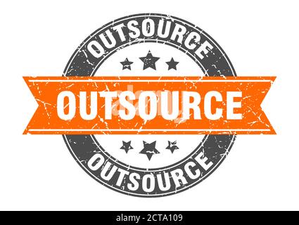 outsource round stamp with ribbon. sign. label Stock Vector