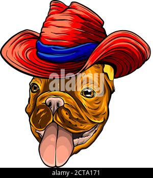 Bulldog, dog. Sombrero mexican hat. Portrait of cute animal. Stock Vector