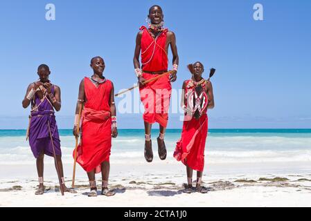 Africa, Kenya, Coast Province, District Kwale, Diani Beach, leaping dance of the Massai Stock Photo