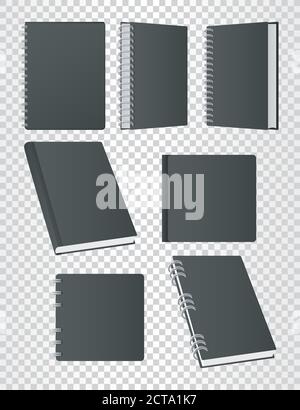 set of books and notebooks mockup color black icons vector illustration design Stock Vector