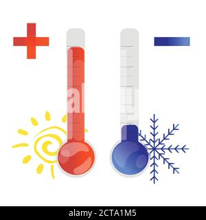 Thermometer icon. Vector. Celsius and Fahrenheit. measuring hot and cold temperature Stock Vector