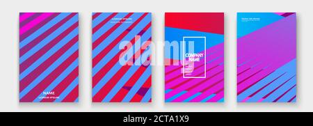 Minimal cover collection design. Colorful pink neon halftone gradient.  Abstract retro 90s style texture geometric pattern lines. Striped minimalistic Stock Vector