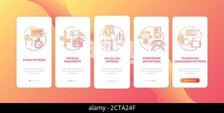 Behavior metrics elements onboarding mobile app page screen with concepts Stock Vector