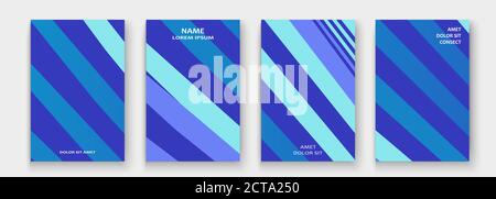Minimal cover collection design. Colorful blue halftone gradient.  Abstract retro 90s style texture geometric pattern lines. Striped minimalistic tren Stock Vector