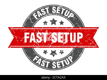 fast setup round stamp with ribbon. sign. label Stock Vector