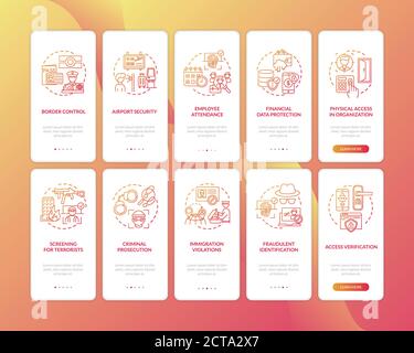Biometrics usage onboarding mobile app page screen with concepts set Stock Vector