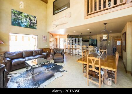 USA, Texas, Spacious Farm House Livingroom Interior Stock Photo