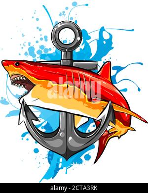 aggressive shark jump attack illustration. vector art Stock Vector