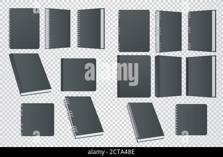 set of books and notebooks mockup color black icons vector illustration design Stock Vector