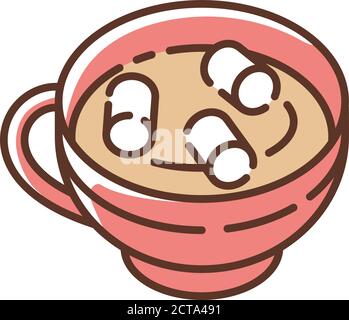 Homemade hot chocolate with marshmallows RGB color icon Stock Vector