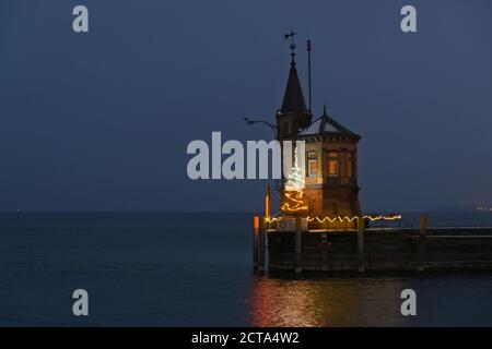 Germany, Baden Wuerttemberg, Constance, Lake Constance, View of Port of Constance by night Stock Photo