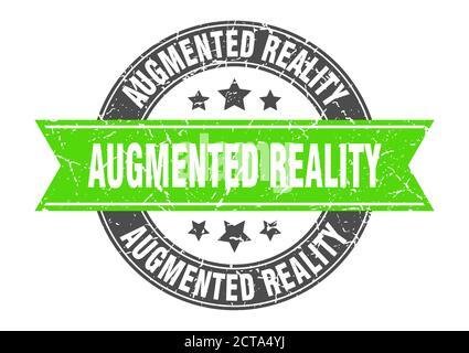 augmented reality round stamp with ribbon. sign. label Stock Vector