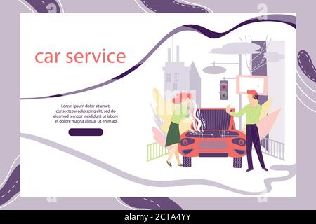 Car service, automobile repair workshop web banner or landing page template. Stock Vector