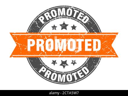 promoted round stamp with ribbon. sign. label Stock Vector