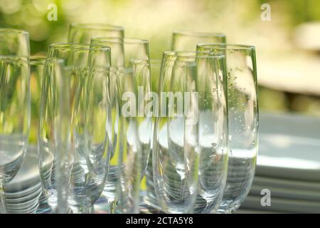 Germany, Berlin, Champagne Glasses and plates Stock Photo