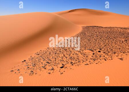 Africa, Algeria, Sahara, Tassili N'Ajjer National Park, Sand dunes at Tin Merzouga Stock Photo