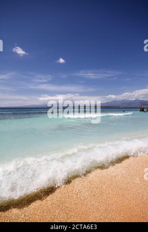 Indonesia, Lombok, Isle Gili Air, View from beach of Isle Gili Mono to Isle Gili Air Stock Photo