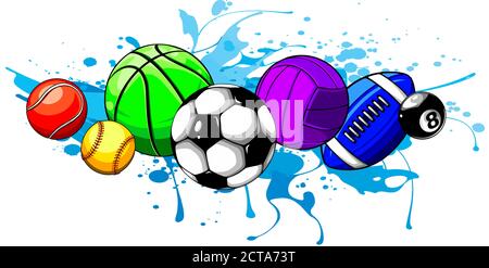 Composed set of different balls. Vector illustration. Stock Vector