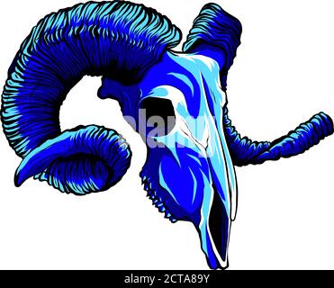 Vector Blue goat Tattoo Skull Illustration graphics art Stock Vector