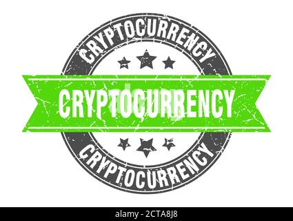 cryptocurrency round stamp with ribbon. sign. label Stock Vector