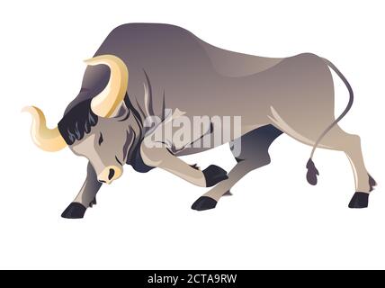 Aggressive buffallo character running, frenzied bull or ox Stock Vector