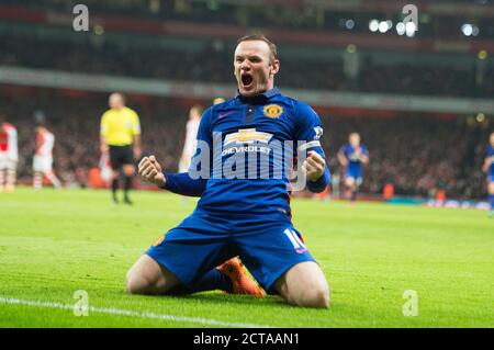 Wayne Rooney celebrates scoring. Arsenal v Manchester United Picture Credit : © Mark Pain / Alamy Stock Photo