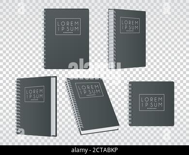 five notebooks mockup color black icons vector illustration design Stock Vector