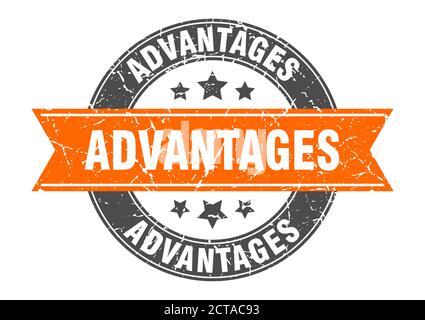 advantages round stamp with ribbon. sign. label Stock Vector