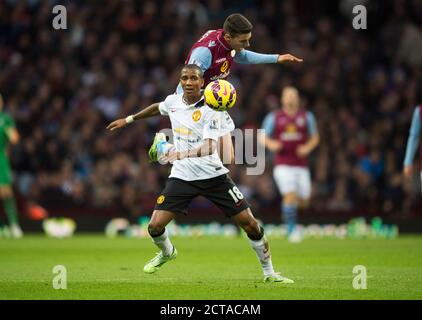 Ashley Young battles with Matt Lowton. ASTON VILLA V MANCHESTER UNITED. PICTURE CREDIT : MARK PAIN / ALAMY Stock Photo