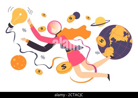 Global business, finances and productivity, worker generating ideas Stock Vector