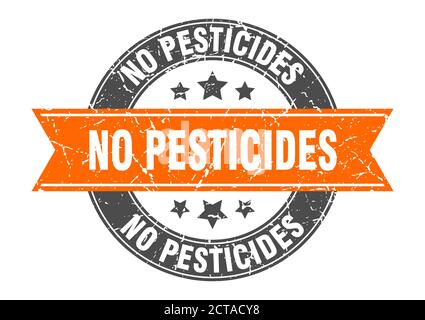 no pesticides round stamp with ribbon. sign. label Stock Vector