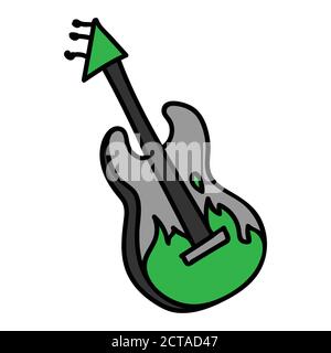 Punk rock guitar vector illustration clipart. Simple alternative sticker. Kids emo rocker cute hand drawn cartoon grungy tattoo with attitude motif. Stock Vector