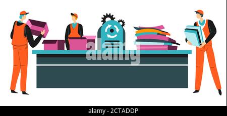 Paper waste recycling process in factory, ecology and environment Stock Vector