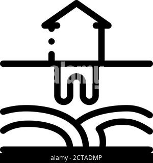 house geothermal heating energy icon vector outline illustration Stock Vector