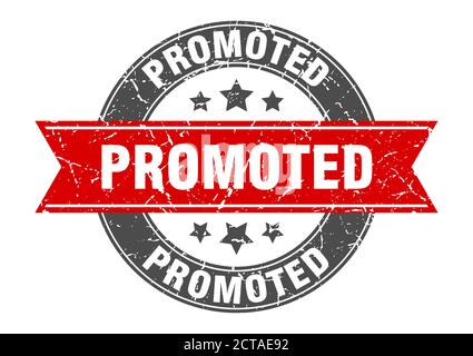 promoted round stamp with ribbon. sign. label Stock Vector