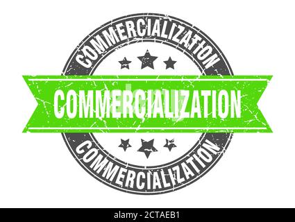 commercialization round stamp with ribbon. sign. label Stock Vector