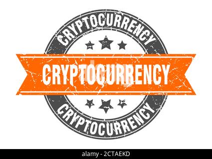 cryptocurrency round stamp with ribbon. sign. label Stock Vector
