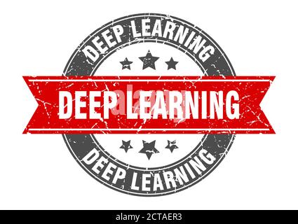 deep learning round stamp with ribbon. sign. label Stock Vector