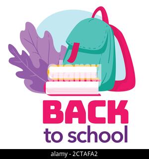 Back to school, satchel with books and decorative flora Stock Vector