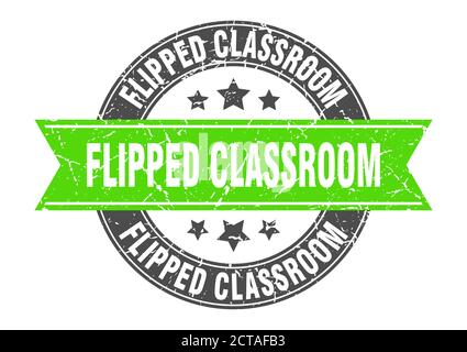 flipped classroom round stamp with ribbon. sign. label Stock Vector