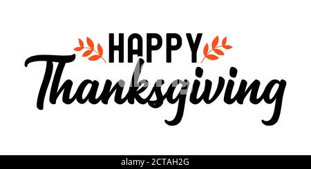 Hand drawn Happy Thanksgiving quote as logo for postcard, autumn icon, flyer, card, poster, banner, header. Celebration lettering for Thanksgiving day Stock Vector