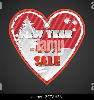 Heart shape Red New Year sale paper tag with paper cut elements with discount text for christmas holiday shopping promotion. EPS10 Vector illustration Stock Vector
