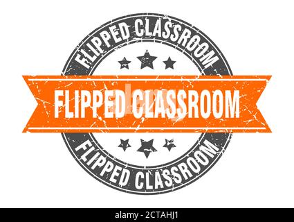 flipped classroom round stamp with ribbon. sign. label Stock Vector