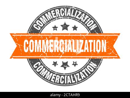 commercialization round stamp with ribbon. sign. label Stock Vector