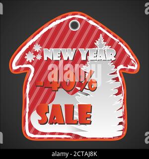 House shape Red New Year, christmas sale paper tag with paper cut elements with discount text for christmas holiday shopping promotion. EPS10 Vector i Stock Vector