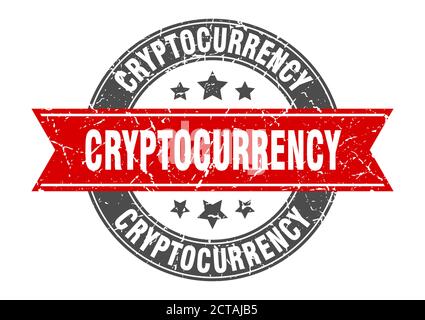 cryptocurrency round stamp with ribbon. sign. label Stock Vector