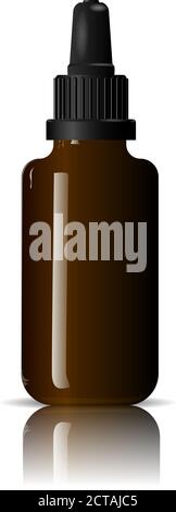 Brown glass cosmetic bottle mockup. Dropper bottle for medical products, vape e liquid, oil, serum and essence. High quality eps10 vector illustration Stock Vector